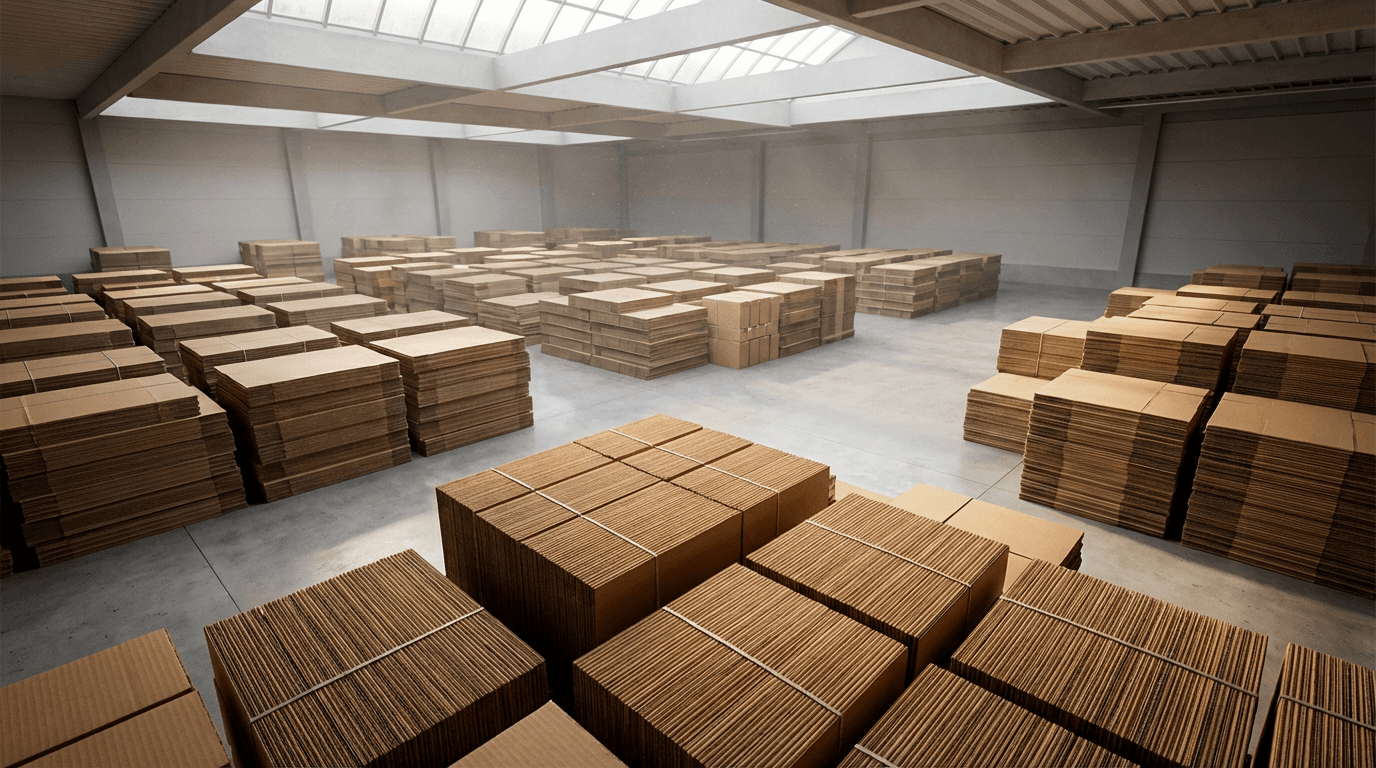 Stacked cardboard parcels on a loading dock